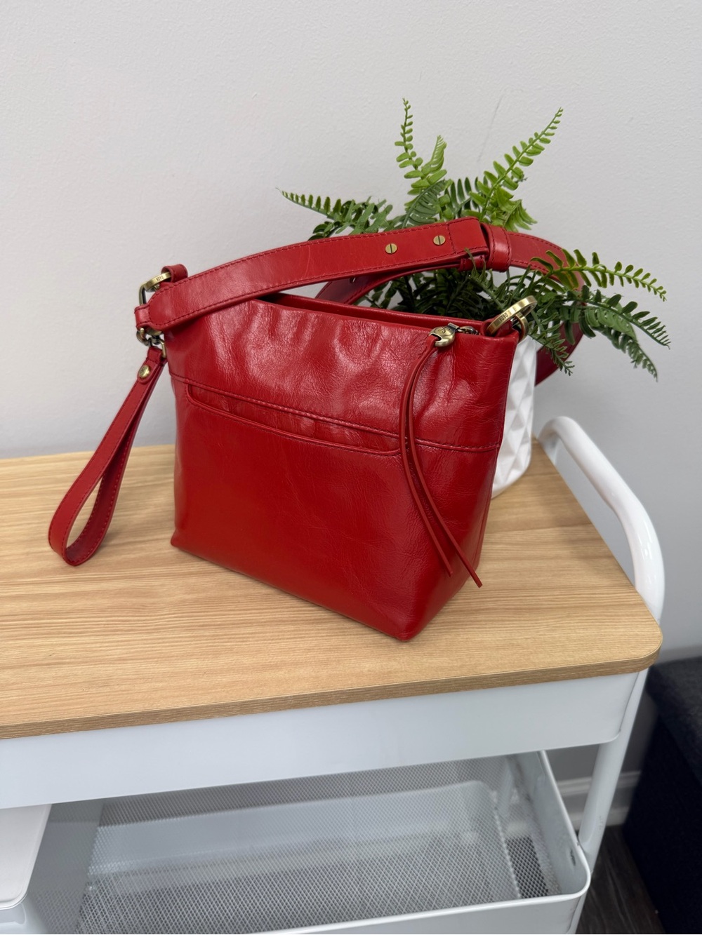 HOBO Women's Ashe Crossbody In Brick Red Leather with Wrist Strap - Picture 5 of 14